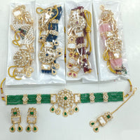 Rajwadi Collection Gold Plated Kundan Stone And Pearl Choker Necklace Set