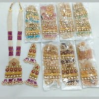 Rajwadi Collection Gold Plated Crystal Stone And Pearl Long Necklace Set