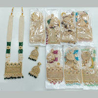 Rajwadi Collection Gold Plated Crystal Stone And Pearl Long Necklace Set