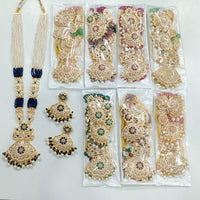 Rajwadi Collection Gold Plated Crystal Stone And Pearl Meenakari Long Necklace Set