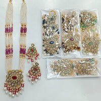 Rajwadi Collection Gold Plated Crystal Stone And Pearl Meenakari Long Necklace Set