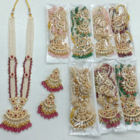 Rajwadi Collection Gold Plated Crystal Stone And Pearl Meenakari Long Necklace Set