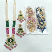 Rajwadi Collection Gold Plated Crystal Stone And Pearl Long Necklace Set
