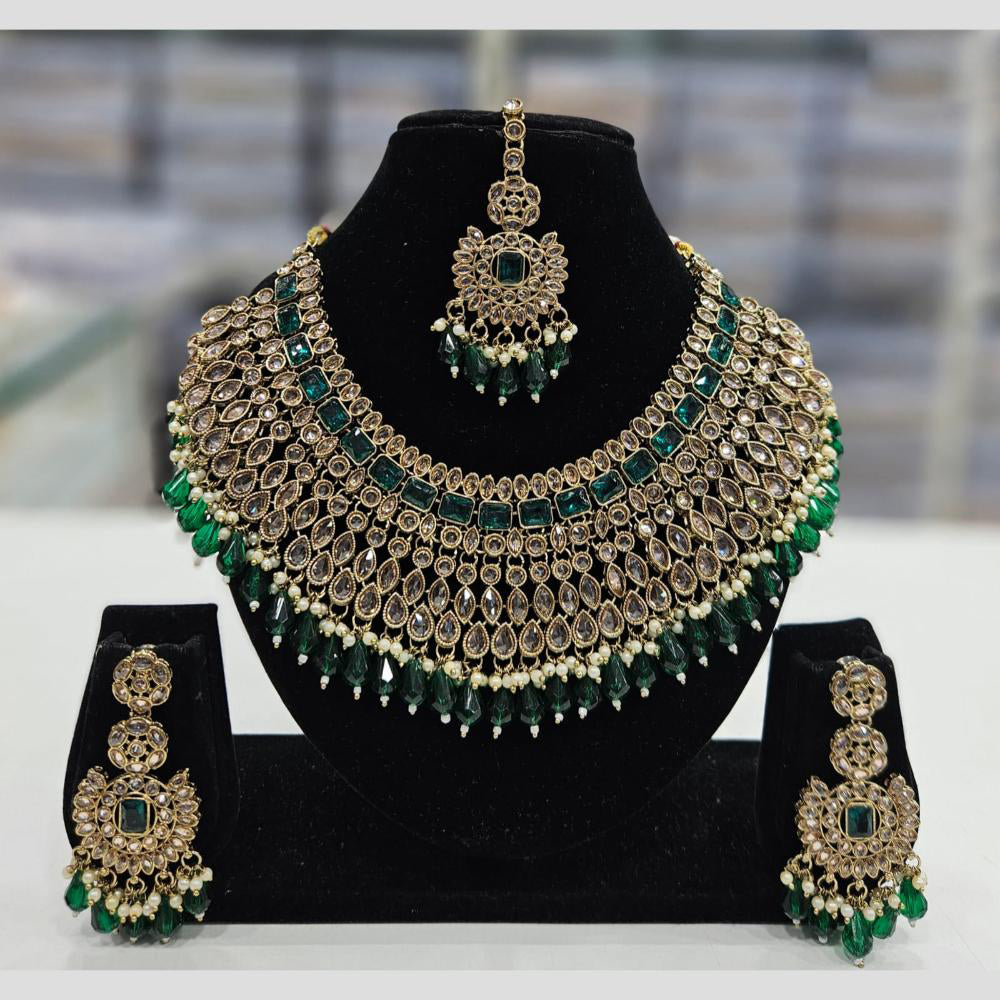 Rajwadi Collection Gold Plated Crystal Stone And Beads Necklace Set