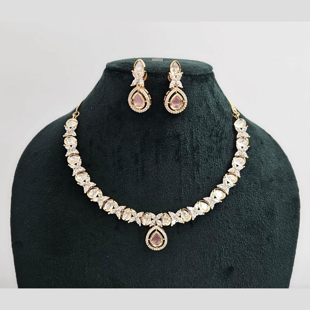 Rajwadi Collection Gold Plated American Diamond Necklace Set