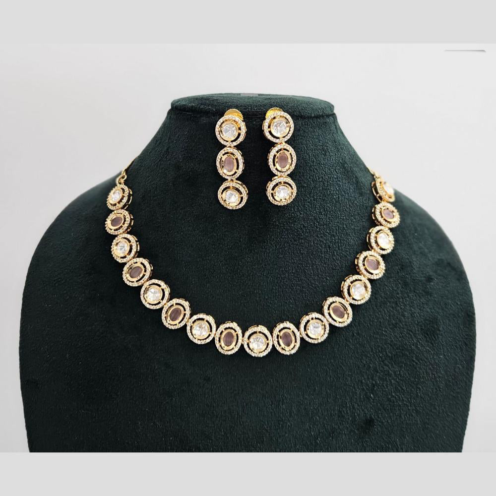 Rajwadi Collection Gold Plated American Diamond Necklace Set