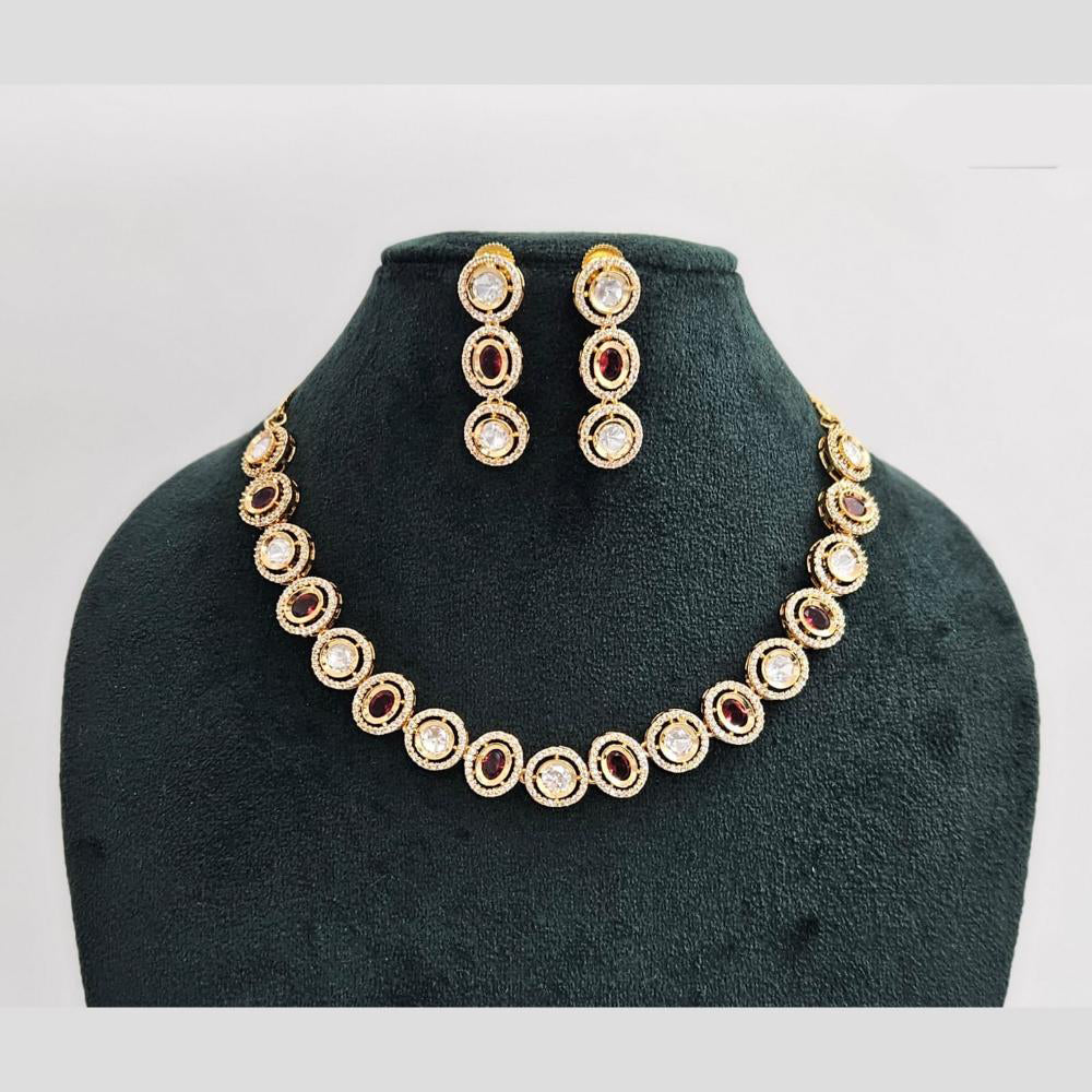 Rajwadi Collection Gold Plated American Diamond Necklace Set