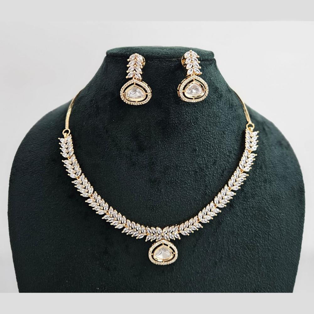 Rajwadi Collection Gold Plated American Diamond Necklace Set