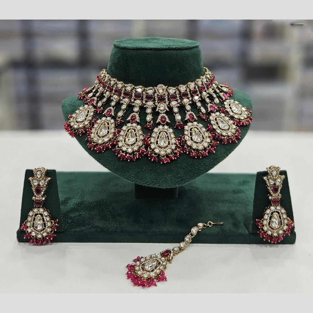 Rajwadi Collection Gold Plated Kundan Stone And Pearl Necklace Set
