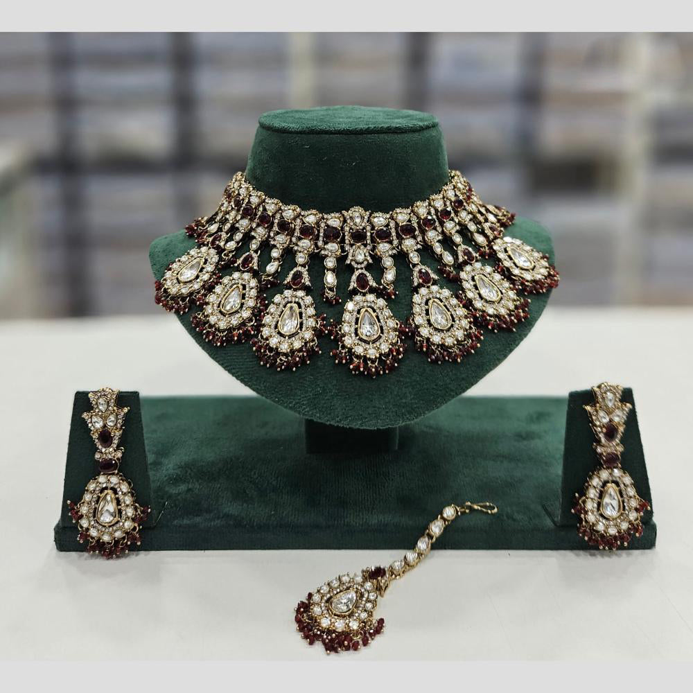 Rajwadi Collection Gold Plated Kundan Stone And Pearl Necklace Set
