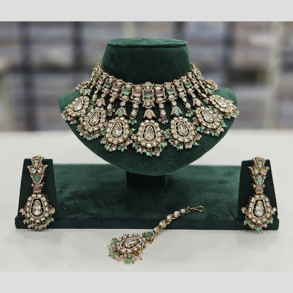 Rajwadi Collection Gold Plated Kundan Stone And Pearl Necklace Set