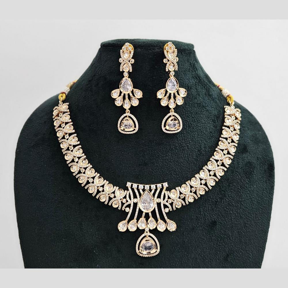 Rajwadi Collection Gold Plated American Diamond Necklace Set