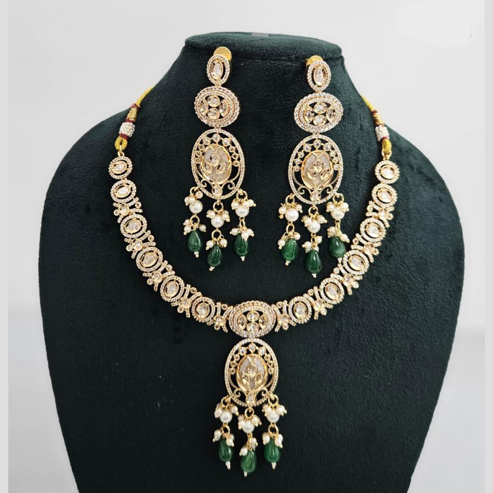 Rajwadi Collection Gold Plated American Diamond And Beads Necklace Set