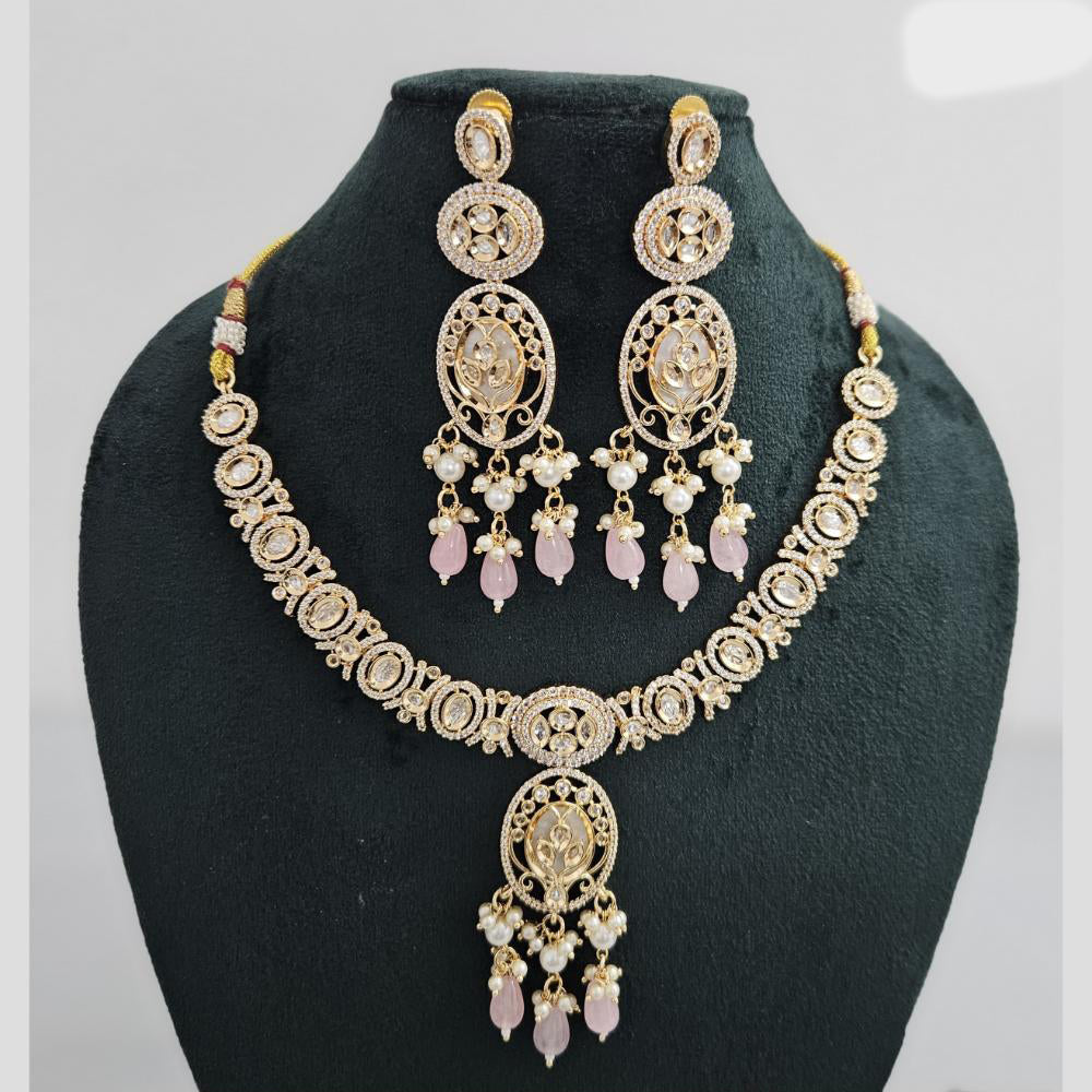 Rajwadi Collection Gold Plated American Diamond And Beads Necklace Set