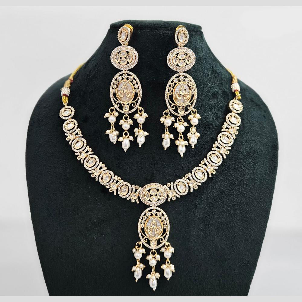 Rajwadi Collection Gold Plated American Diamond And Beads Necklace Set