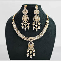 Rajwadi Collection Gold Plated American Diamond And Beads Necklace Set