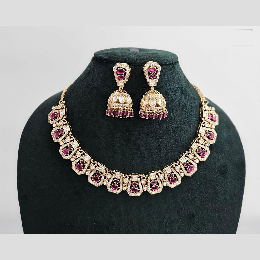 Rajwadi Collection Gold Plated American Diamond Necklace Set