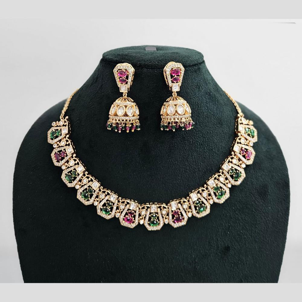 Rajwadi Collection Gold Plated American Diamond Necklace Set