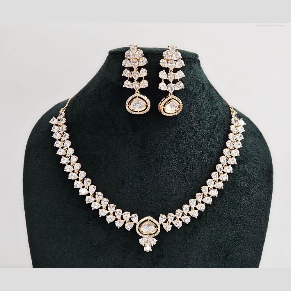 Rajwadi Collection Gold Plated American Diamond Necklace Set