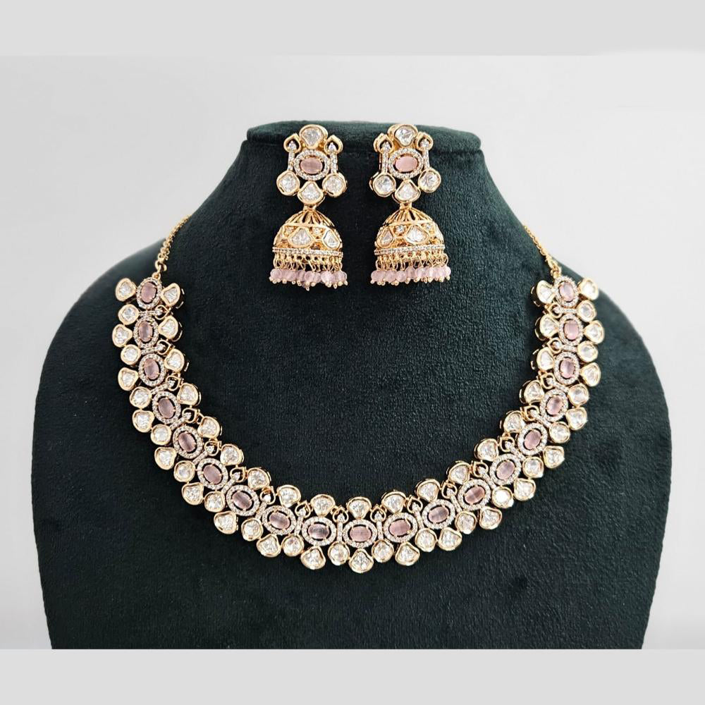 Rajwadi Collection Gold Plated American Diamond Necklace Set