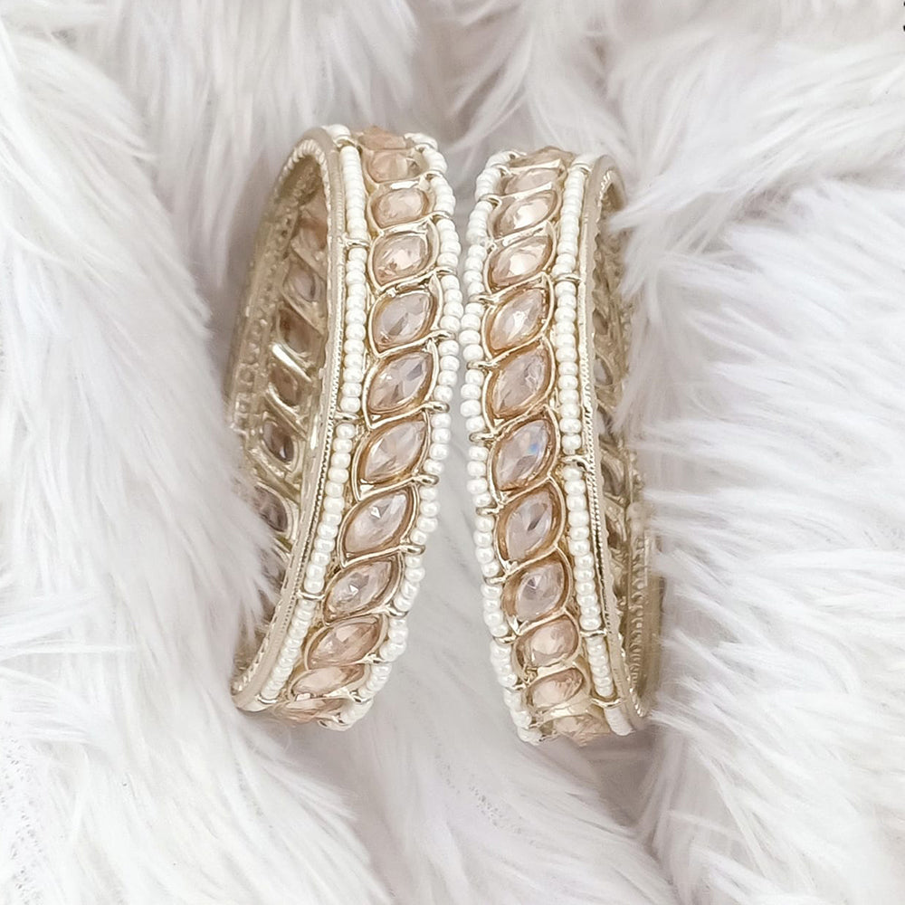 Rajwadi Collection Gold Plated Crystal Stone And Pearl Bangles Set