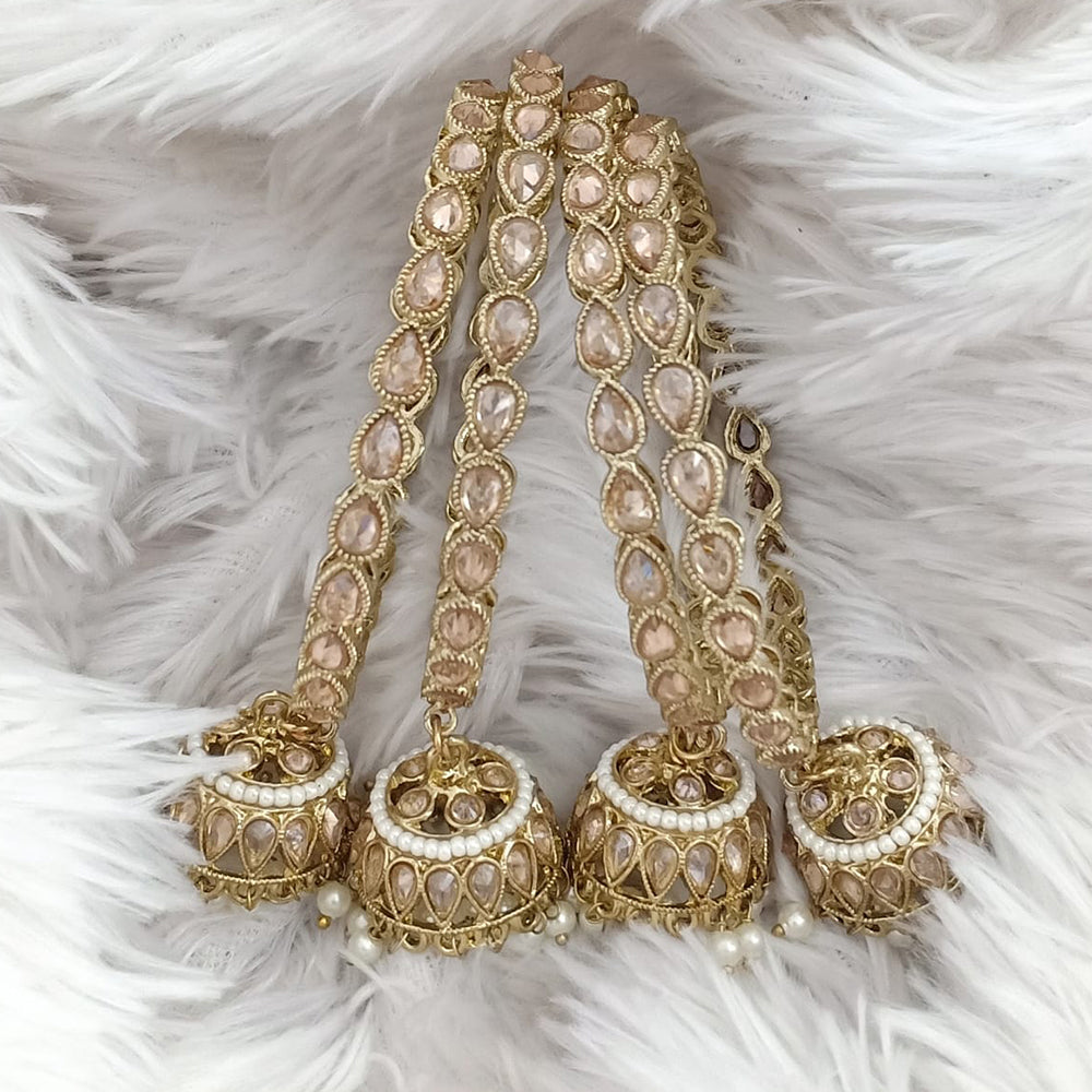 Rajwadi Collection Gold Plated Crystal Stone And Pearl Bangles Set