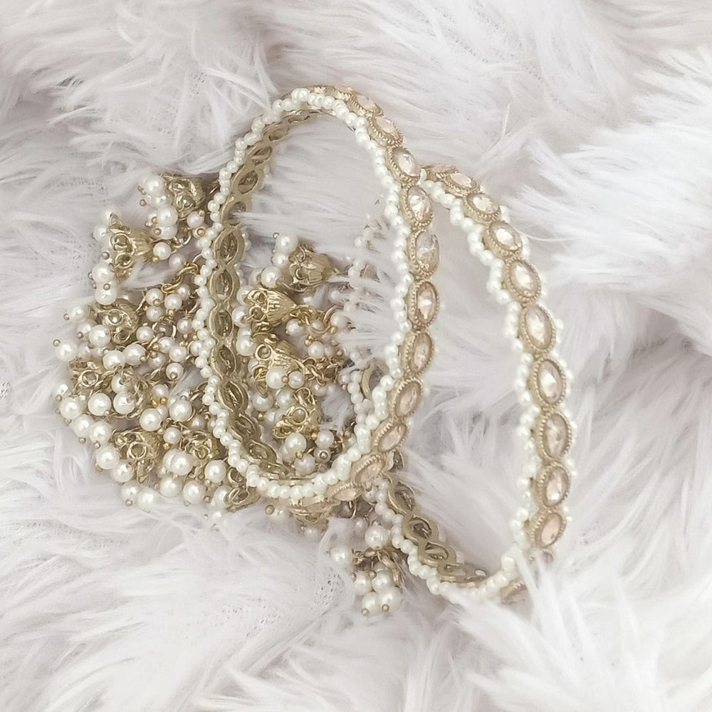 Rajwadi Collection Gold Plated Crystal Stone And Pearl Bangles Set