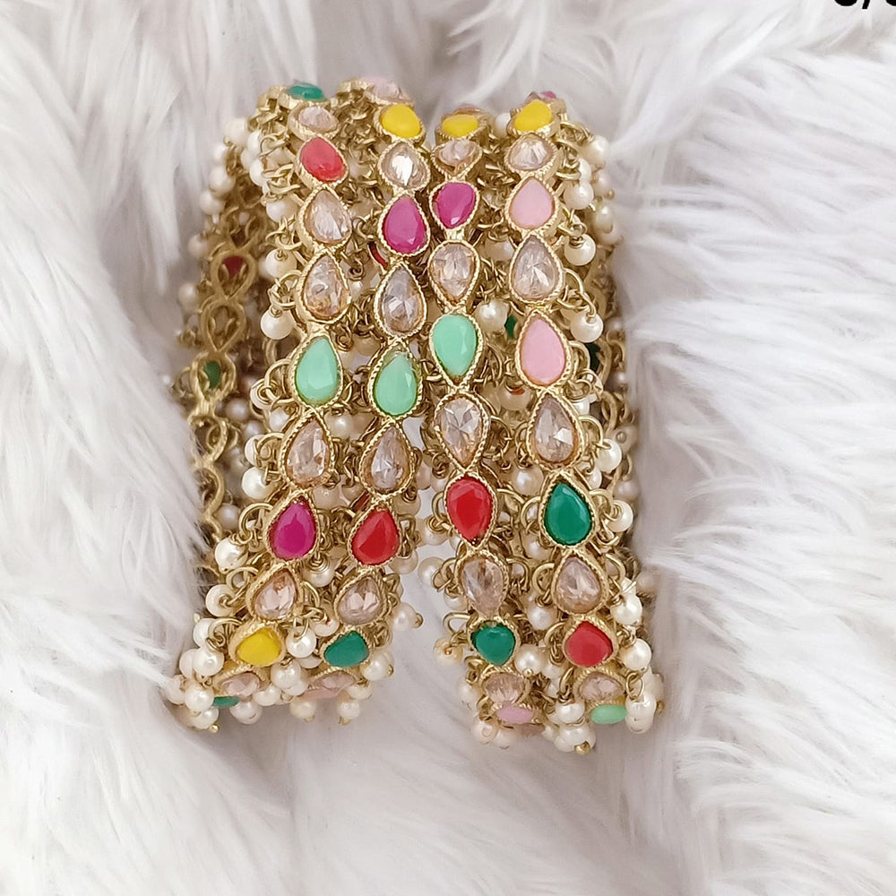 Rajwadi Collection Gold Plated Crystal Stone And Pearl Bangles Set