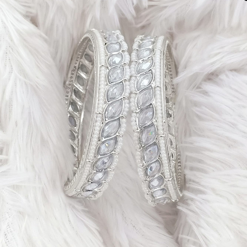 Rajwadi Collection Silver Plated Crystal Stone And Pearl Bangles Set