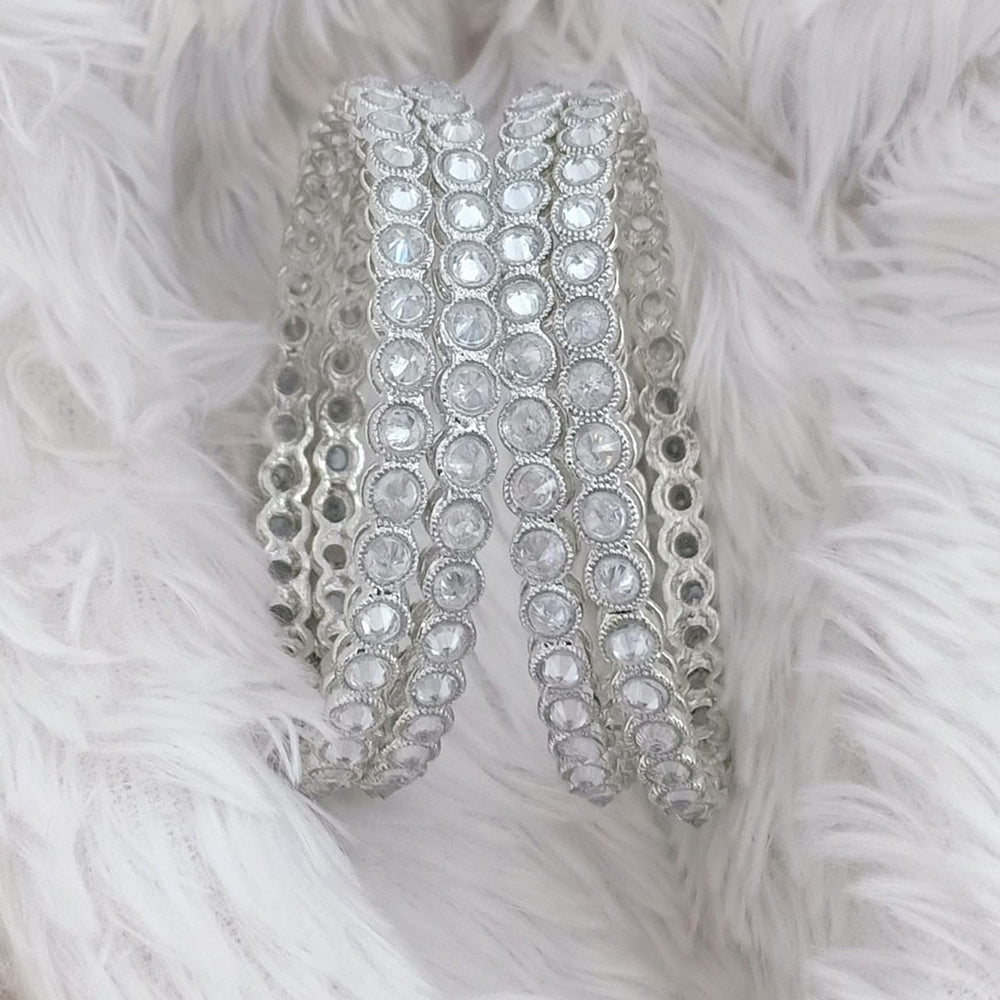 Rajwadi Collection Silver Plated Crystal Stone Bangles Set