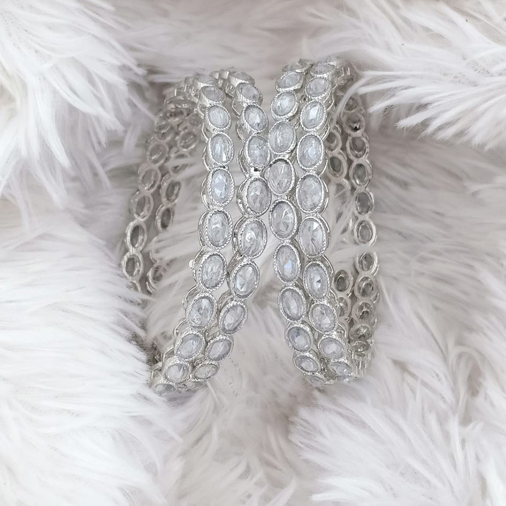 Rajwadi Collection Silver Plated Crystal Stone Bangles Set
