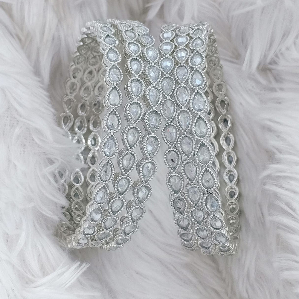 Rajwadi Collection Silver Plated Crystal Stone Bangles Set