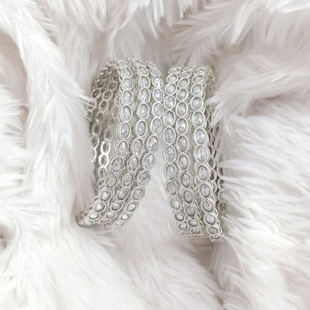 Rajwadi Collection Silver Plated Crystal Stone Bangles Set