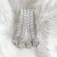 Rajwadi Collection Silver Plated Crystal Stone And Pearl Bangles Set