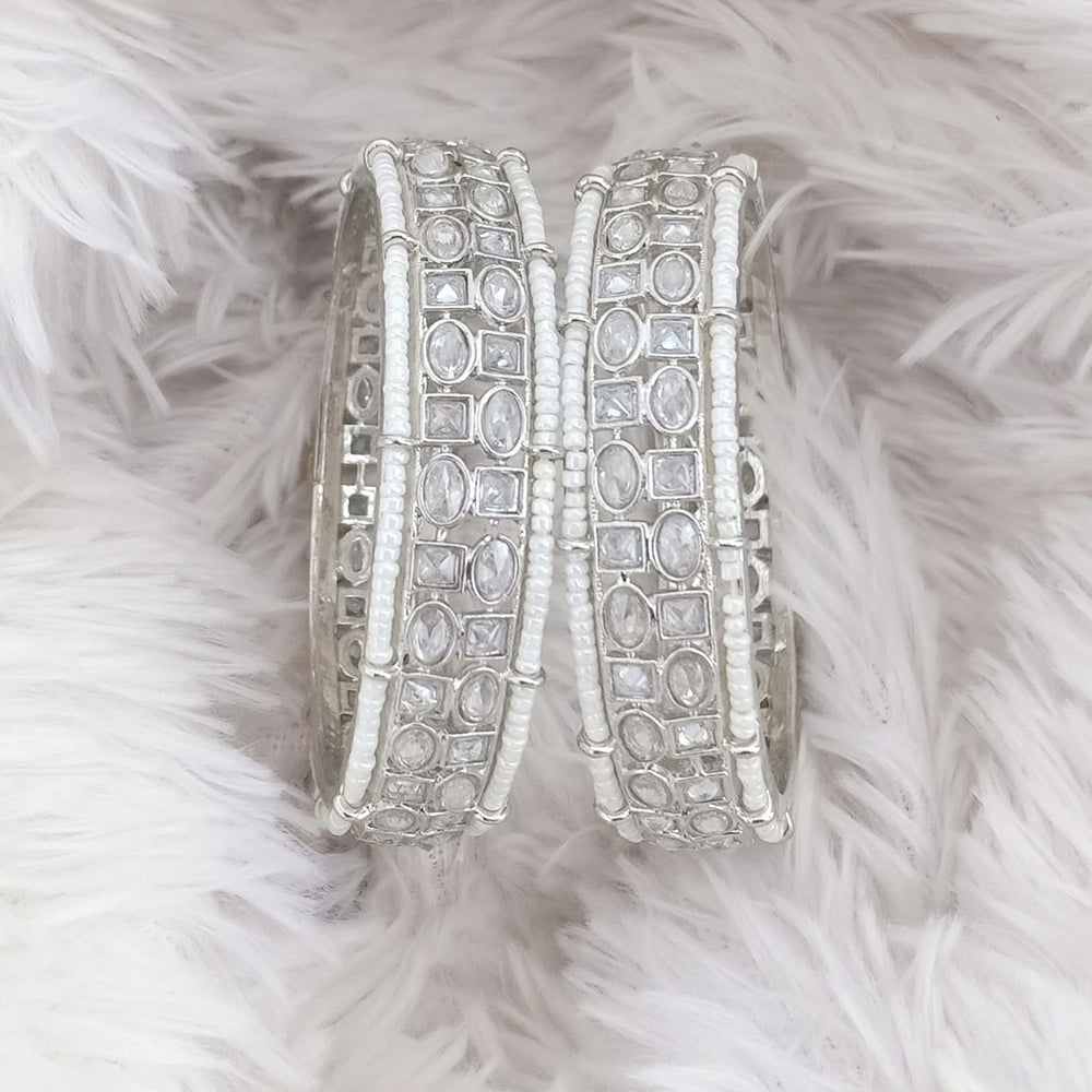 Rajwadi Collection Silver Plated Crystal Stone And Pearl Bangles Set