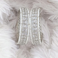 Rajwadi Collection Silver Plated Crystal Stone And Pearl Bangles Set