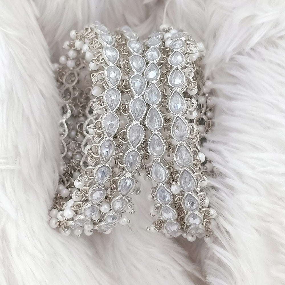 Rajwadi Collection Silver Plated Crystal Stone And Pearl Bangles Set