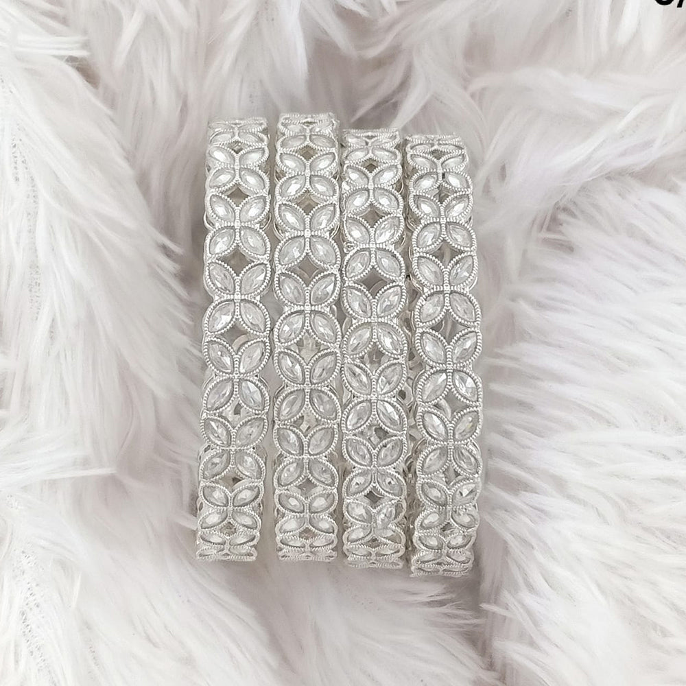 Rajwadi Collection Silver Plated Crystal Stone Bangles Set