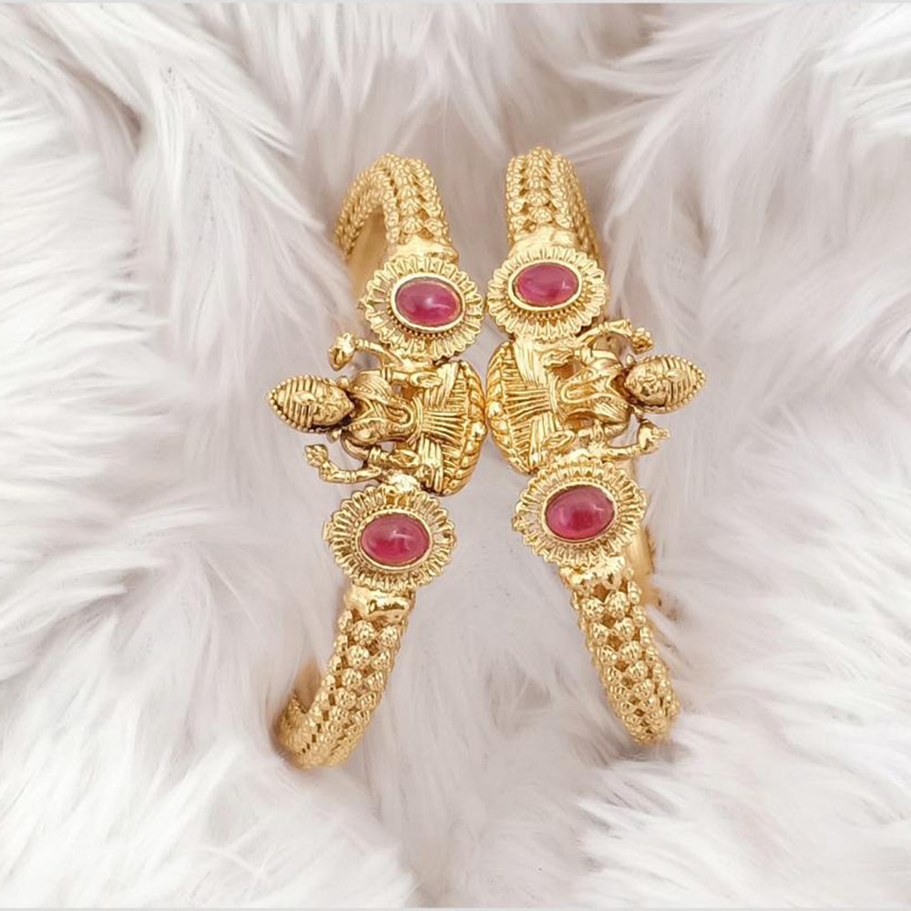 Rajwadi Collection Gold Plated Pota Stone Temple Bangles Set
