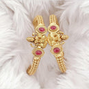 Rajwadi Collection Gold Plated Pota Stone Temple Bangles Set