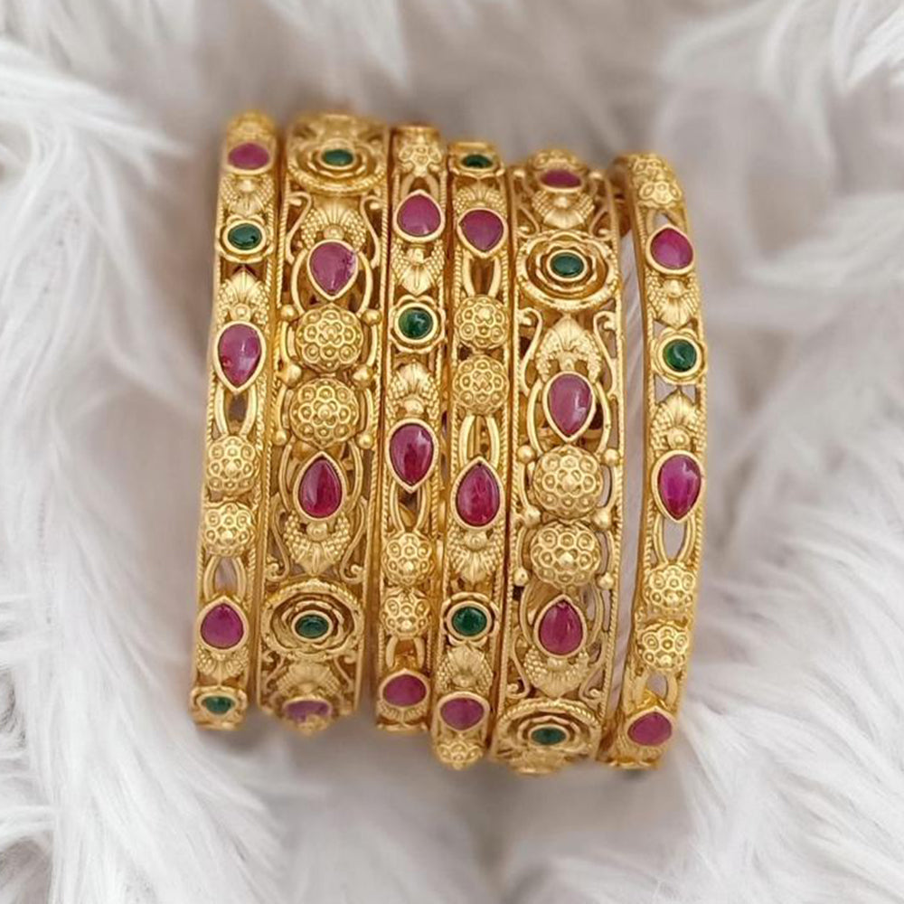 Rajwadi Collection Gold Plated Pota Stone Bangles Set