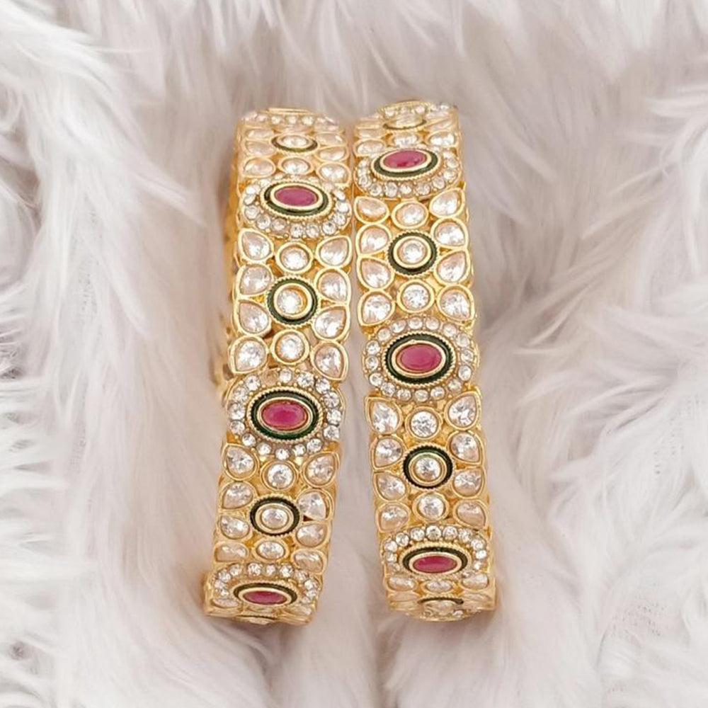 Rajwadi Collection Gold Plated Crystal Stone Bangles Set