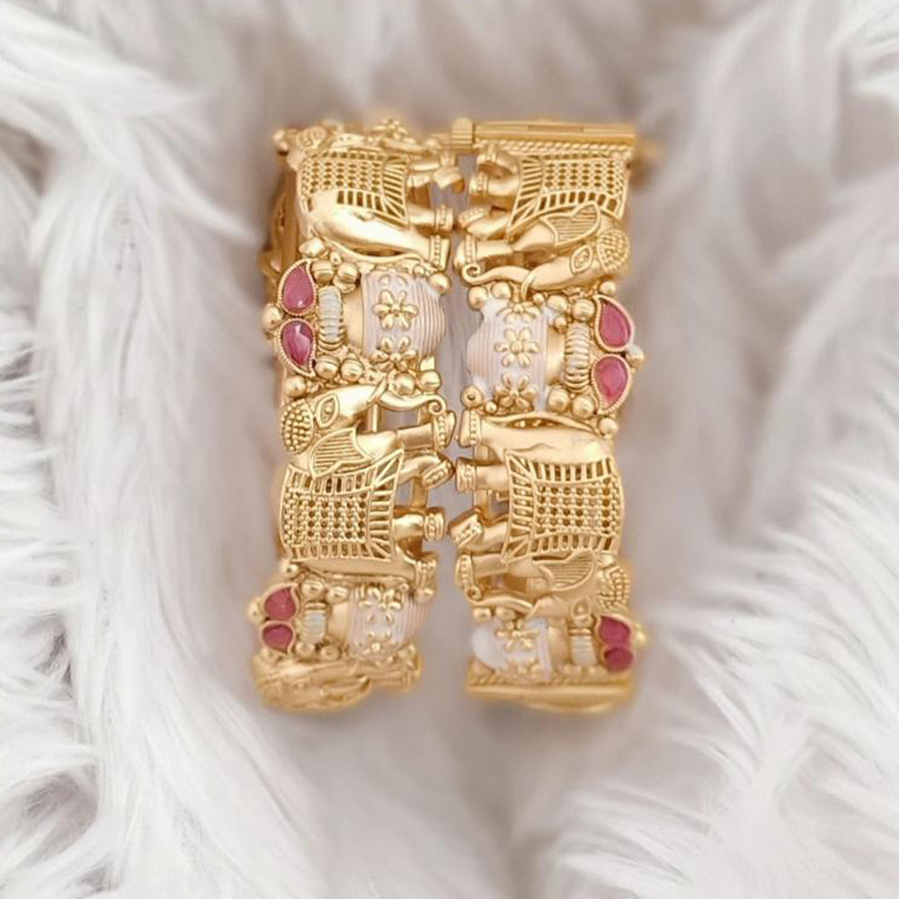 Rajwadi Collection Gold Plated Kundan Stone And Meenakari Openable Bangles Set