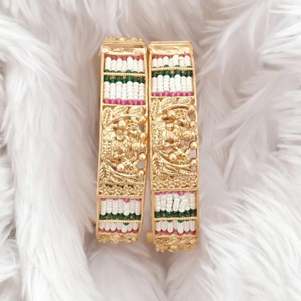 Rajwadi Collection Gold Plated Pearl Temple Openable Bangles Set
