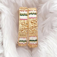 Rajwadi Collection Gold Plated Pearl Temple Openable Bangles Set