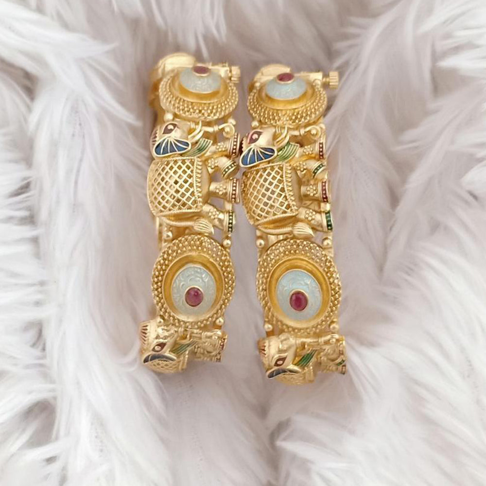 Rajwadi Collection Gold Plated Kundan Stone And Meenakari Openable Bangles Set
