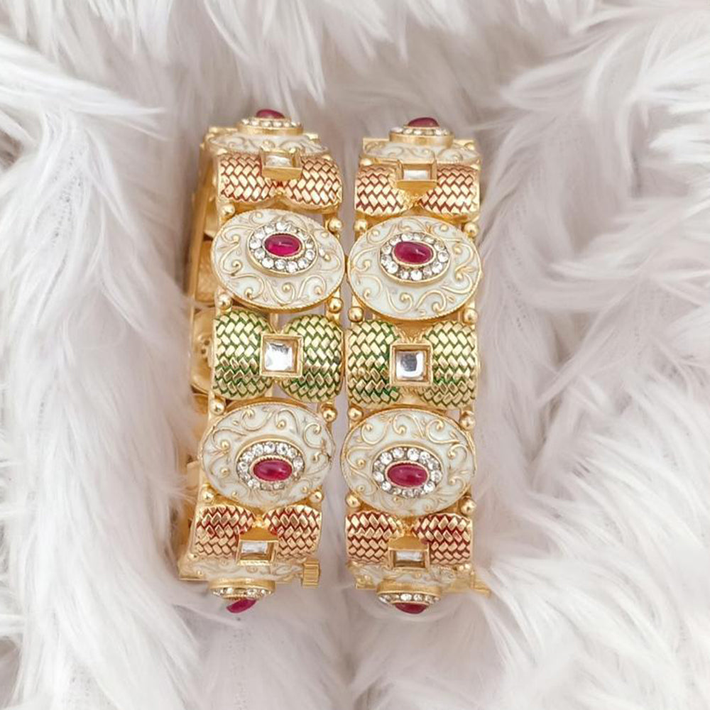 Rajwadi Collection Gold Plated Kundan Stone And Meenakari Openable Bangles Set