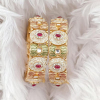 Rajwadi Collection Gold Plated Kundan Stone And Meenakari Openable Bangles Set