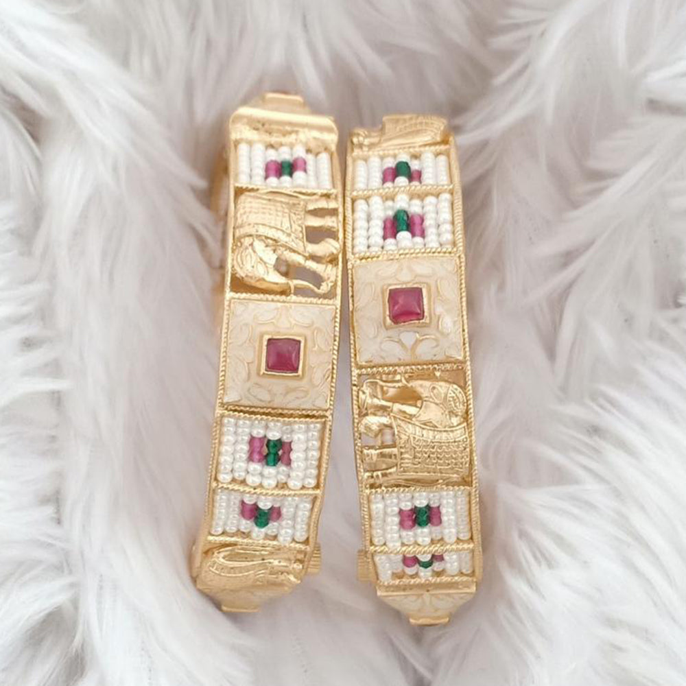 Rajwadi Collection Gold Plated Kundan Stone And Meenakari Openable Bangles Set
