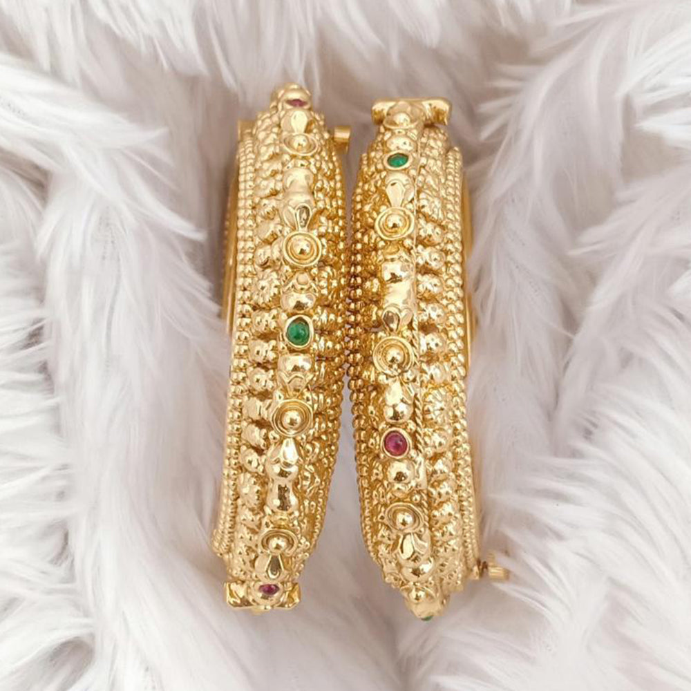 Rajwadi Collection Gold Plated Kundan Stone And Meenakari Openable Bangles Set